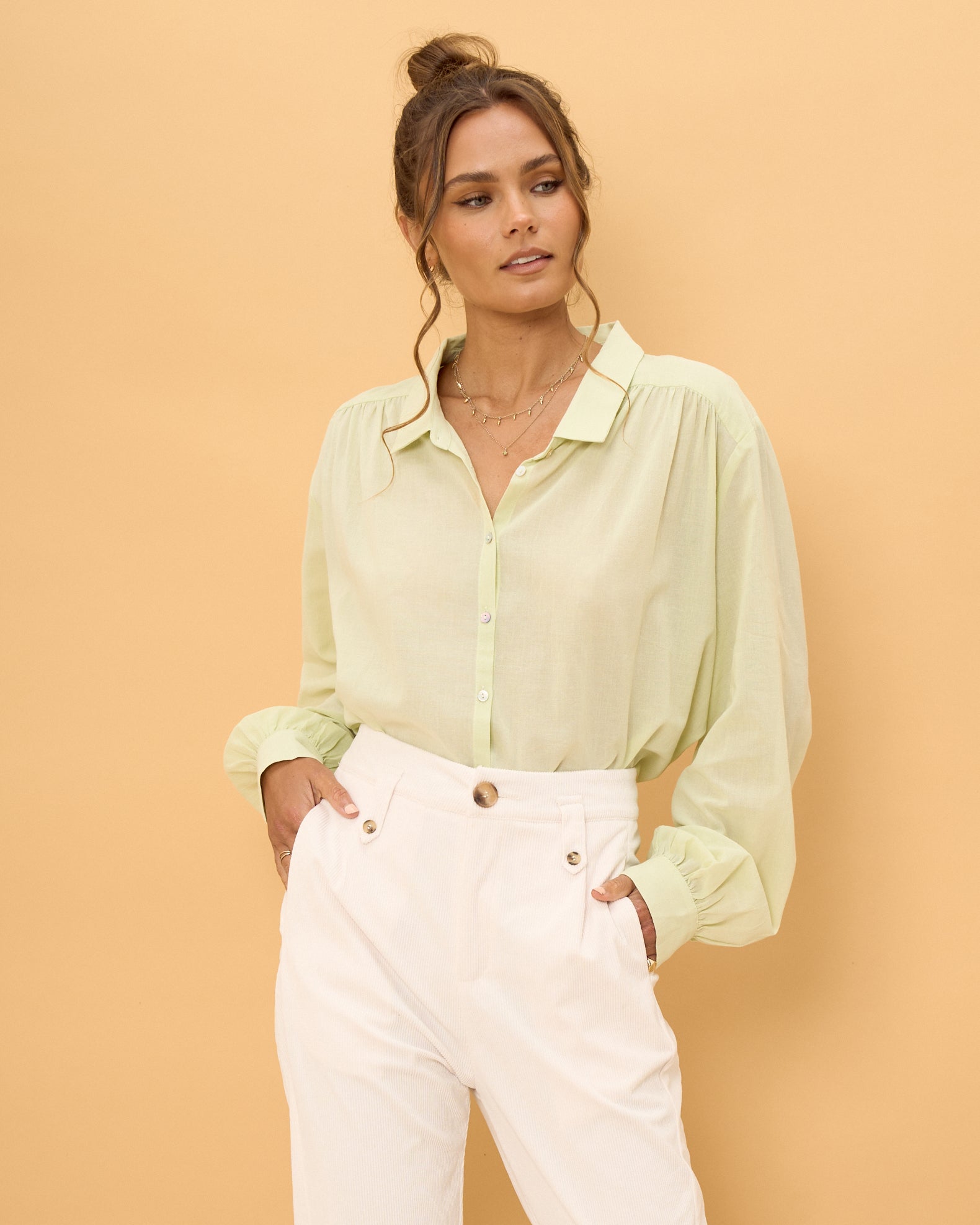 Anika Green Cotton Sleeved Shirt