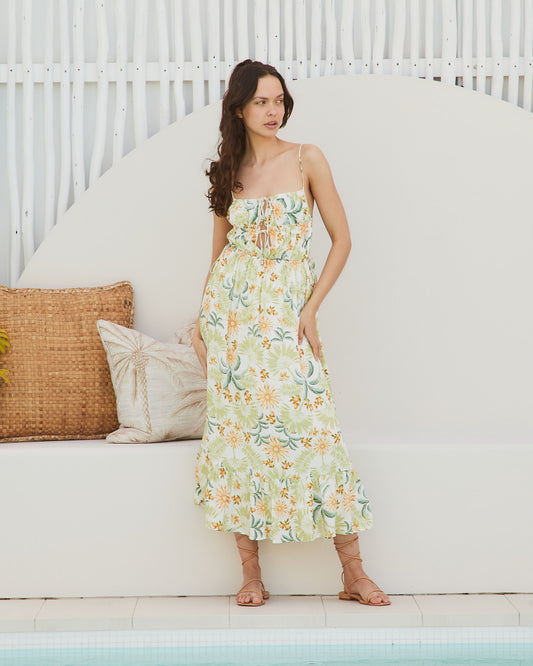 Leia Green Floral Midi Dress