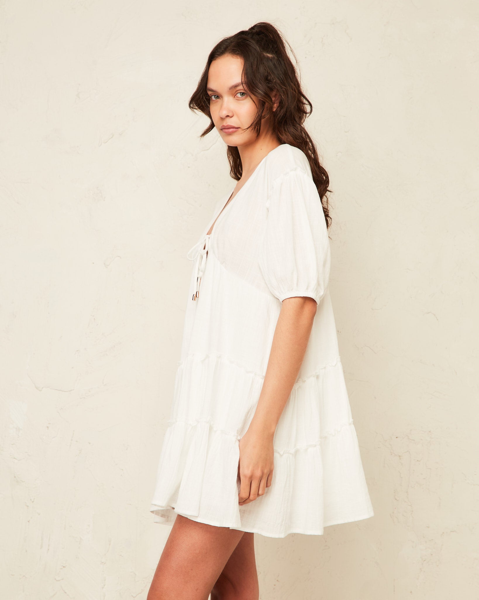 Kaitlyn White Tiered Mini Dress