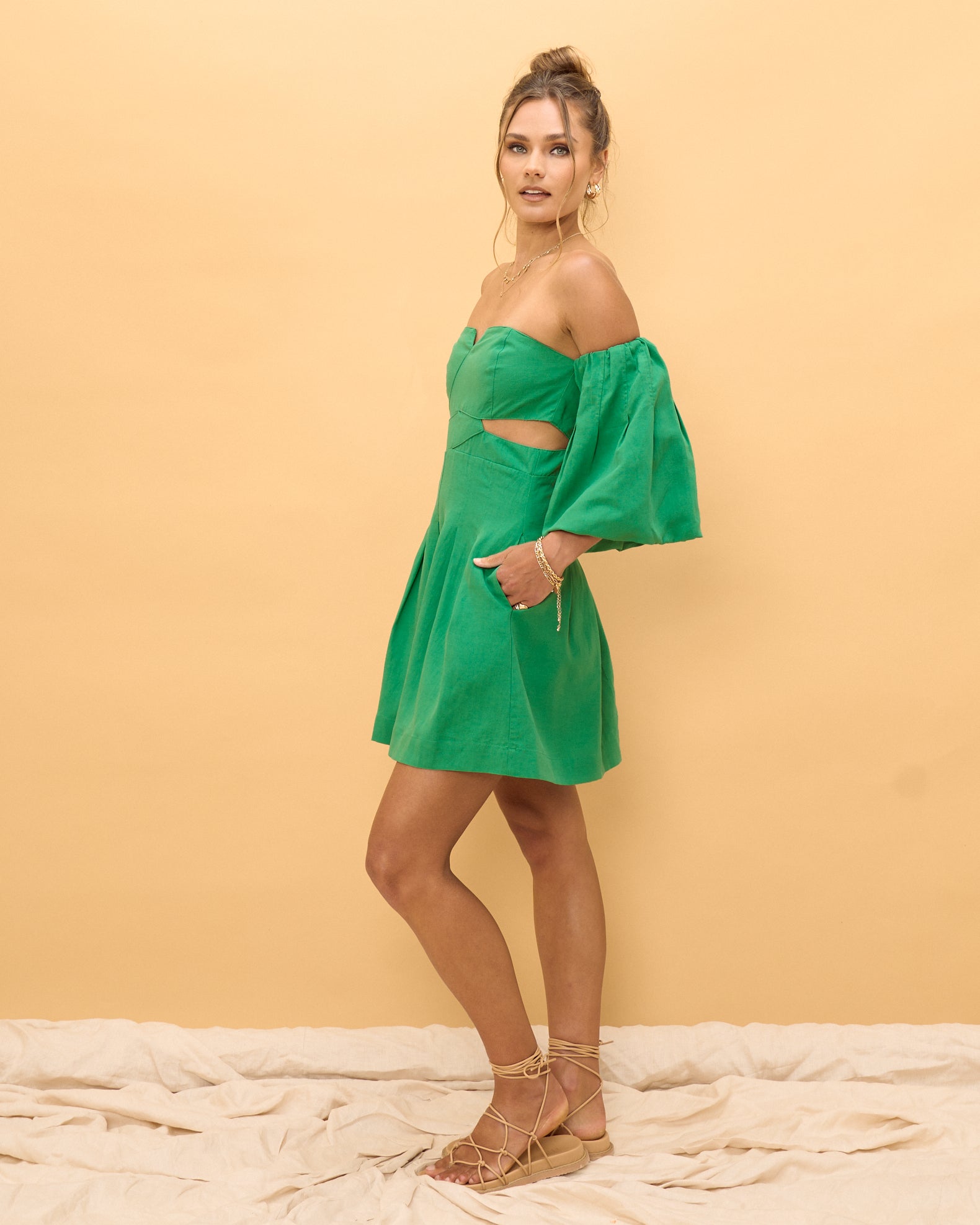 Forte Emerald Green Pleated Mini Dress