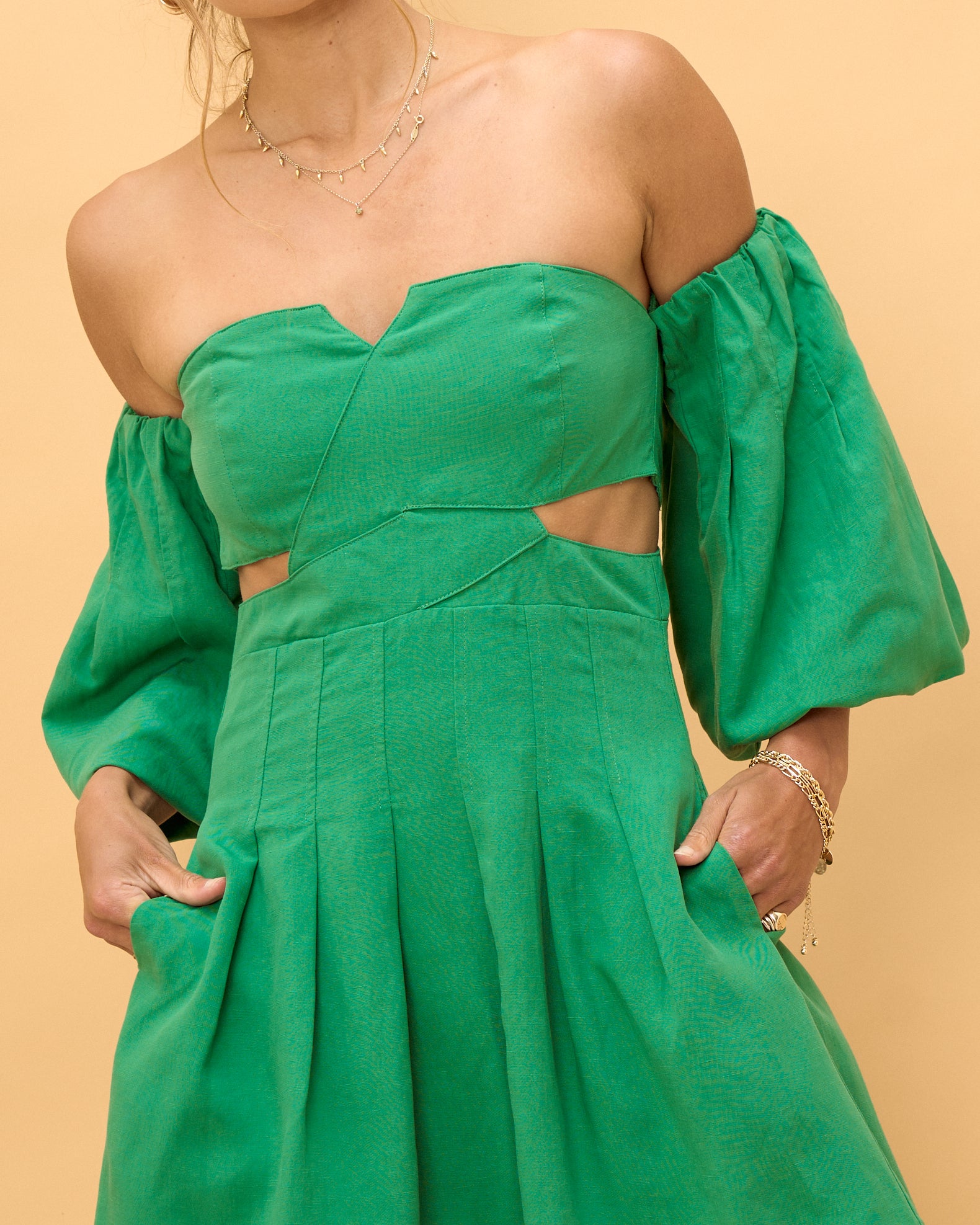 Forte Emerald Green Pleated Mini Dress