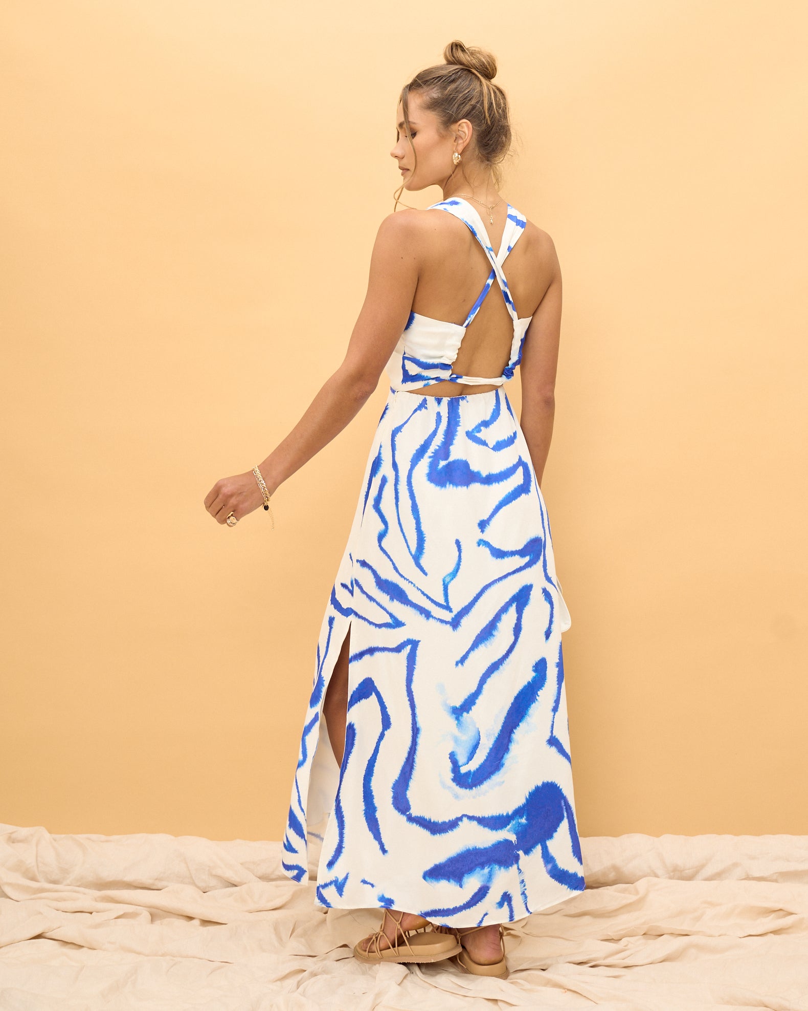 Tidal Blue Abstract Midi Dress