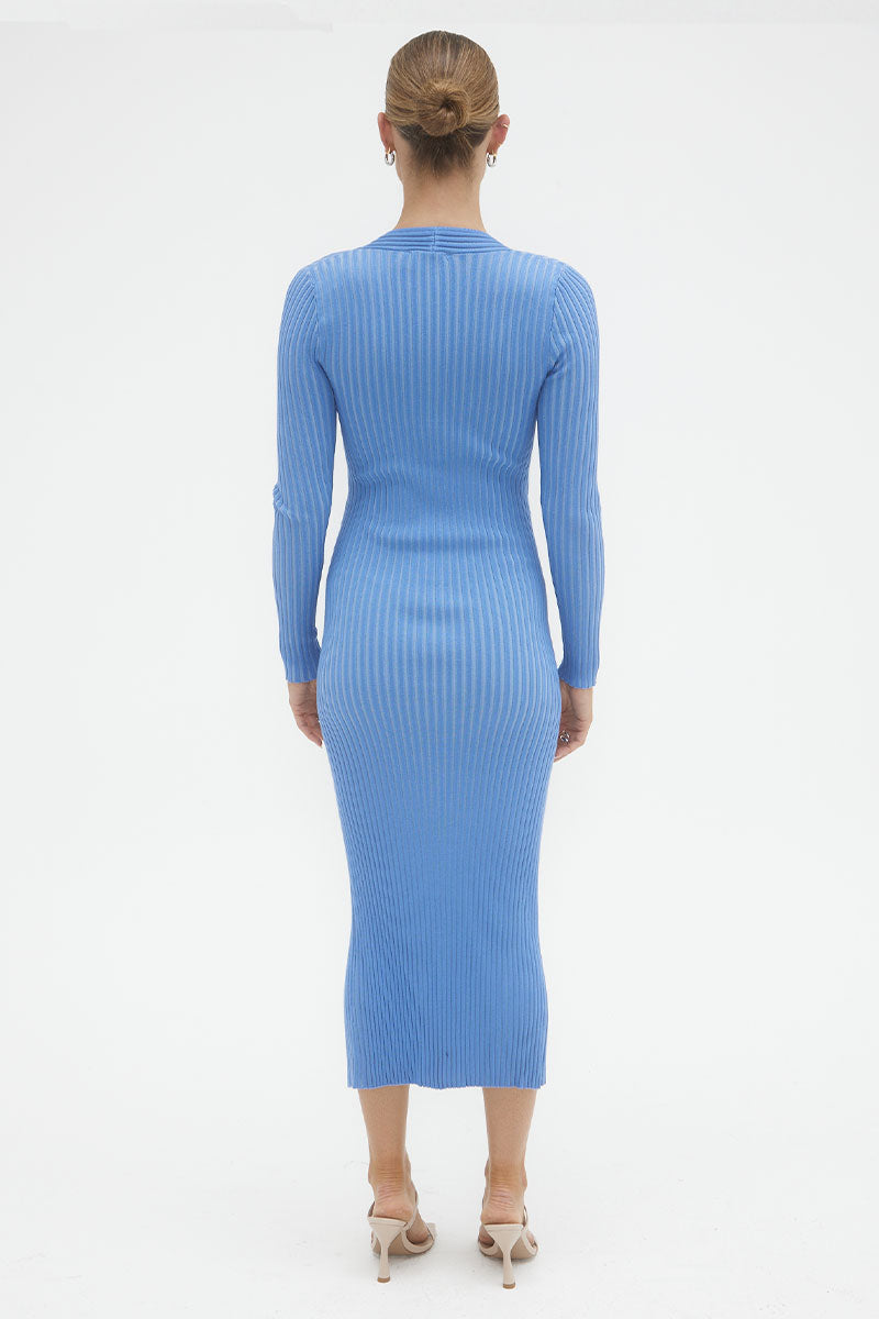 Intwine Blue Twist Detail Knit Midi Dress