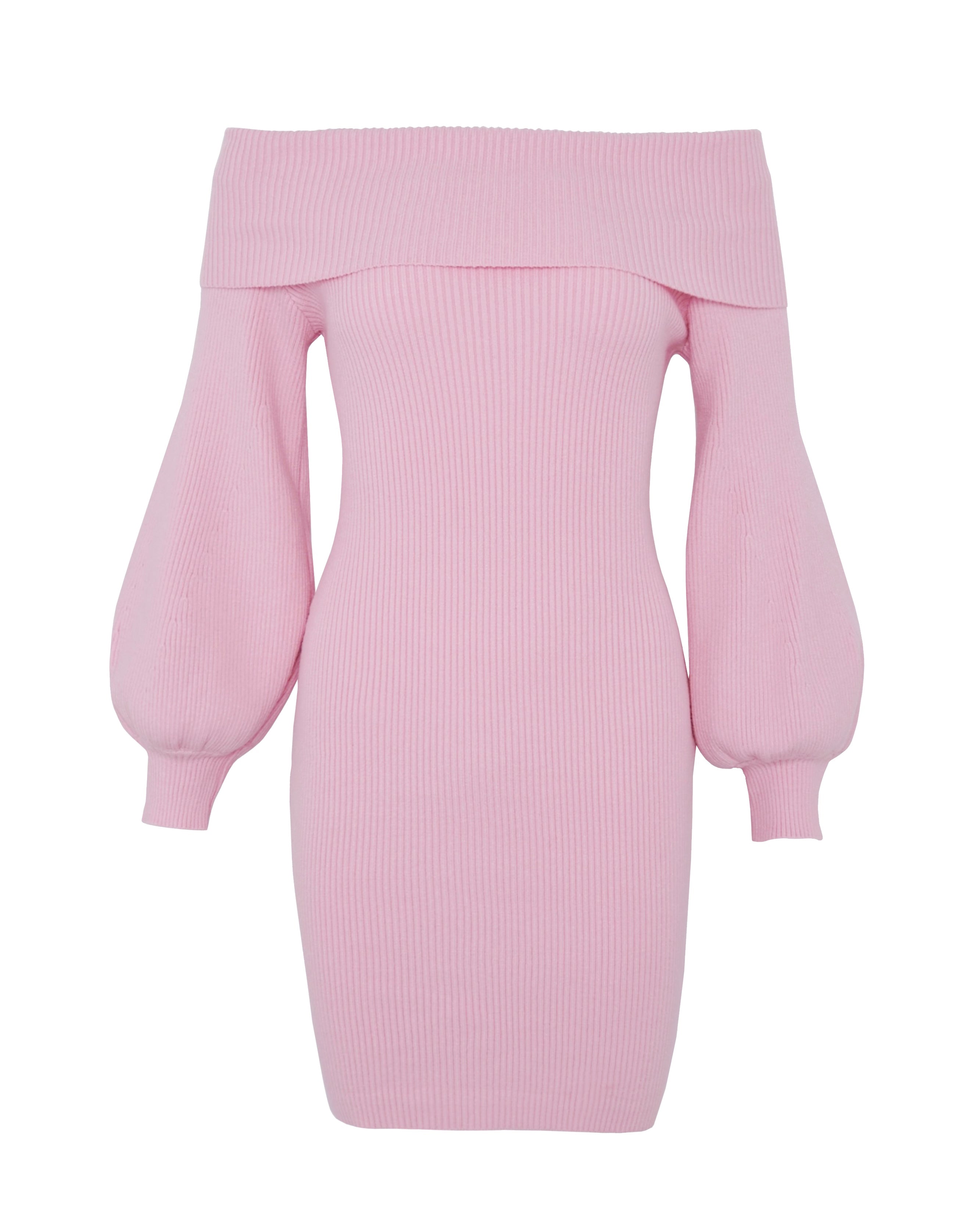 Elaina Pink Off Shoulder Knit Mini Dress