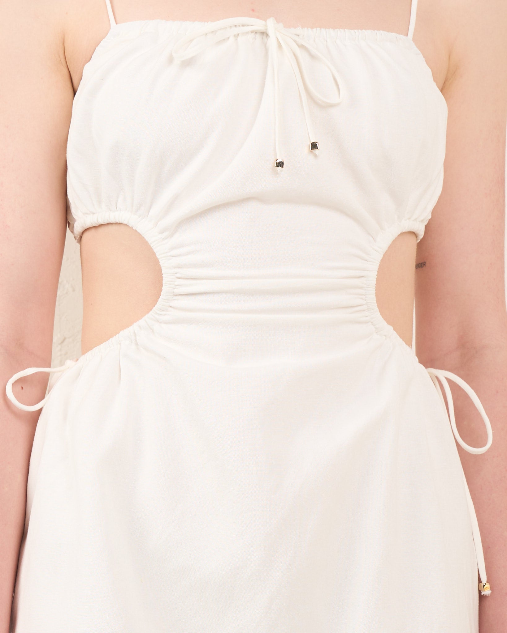 Kate White Linen Cut Out Mini Dress
