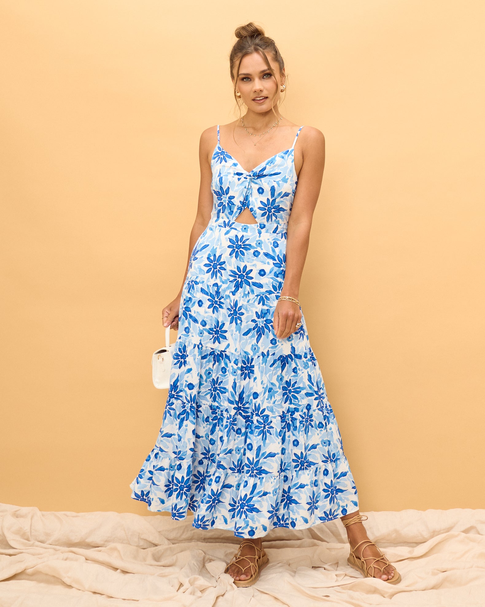 Mika Blue Floral Tiered Midi Dress