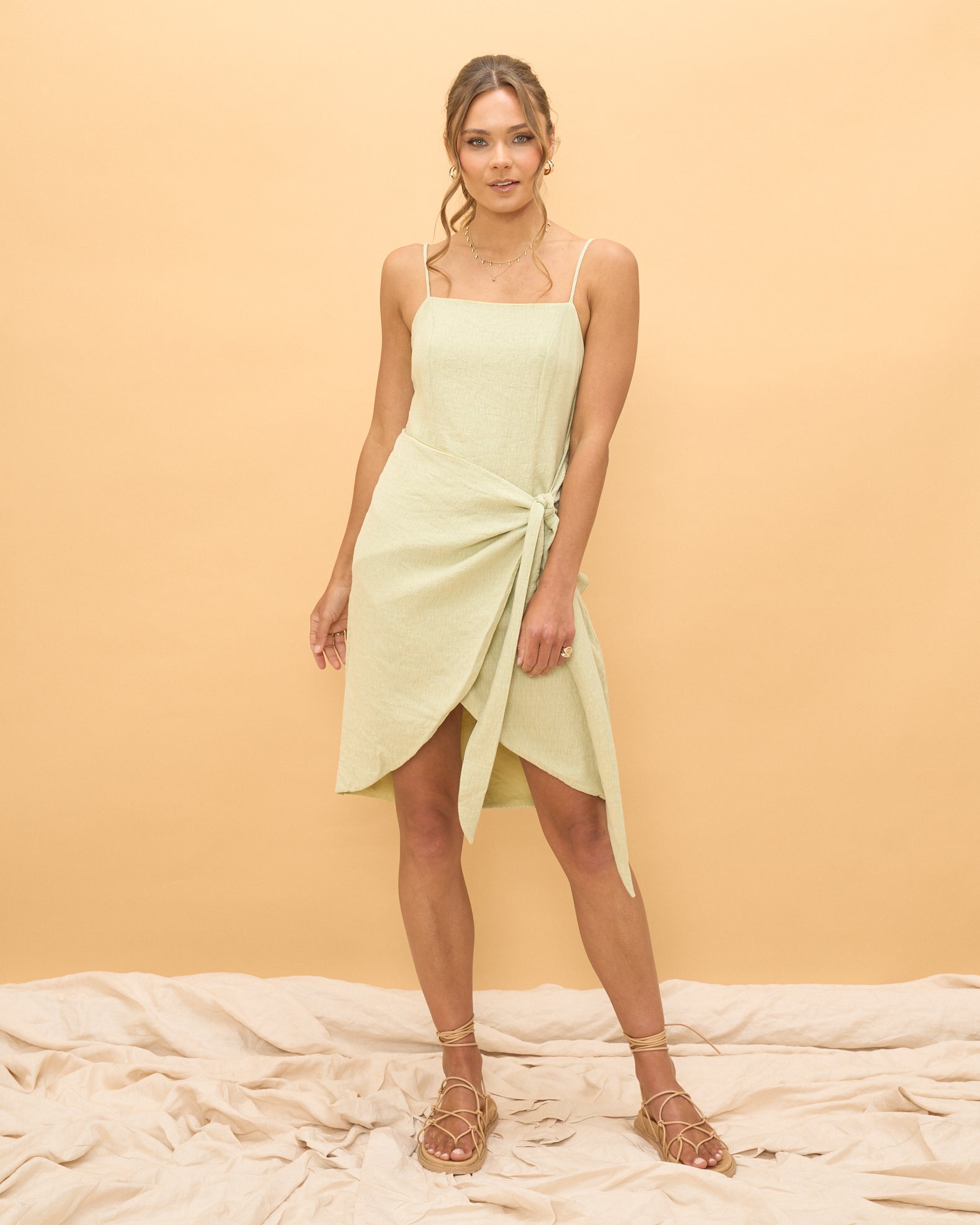 Maci Light Green Wrap Front Mini Dress