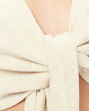 Close up of the abi beige tie front linen top