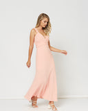 Woman wearing the amber v neck maxi dress