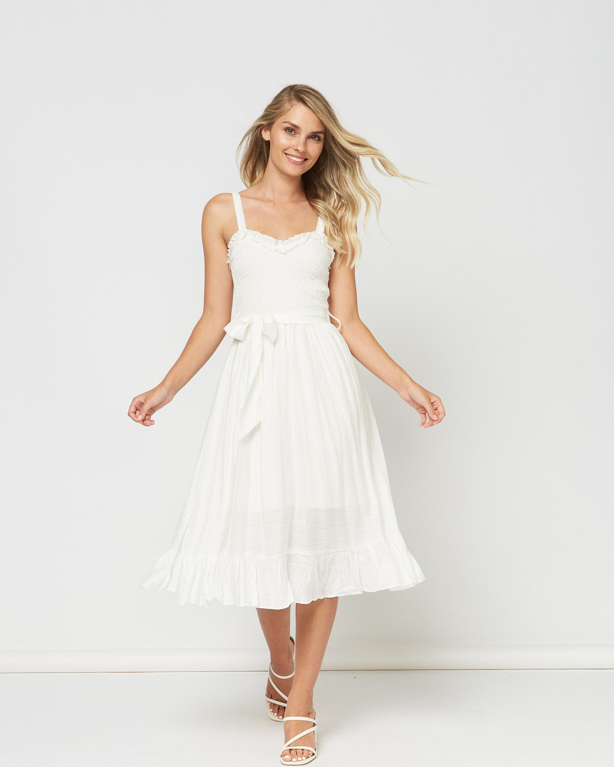 Calista White Midi Dress