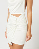 Close up of the dakota twisted white mini dress