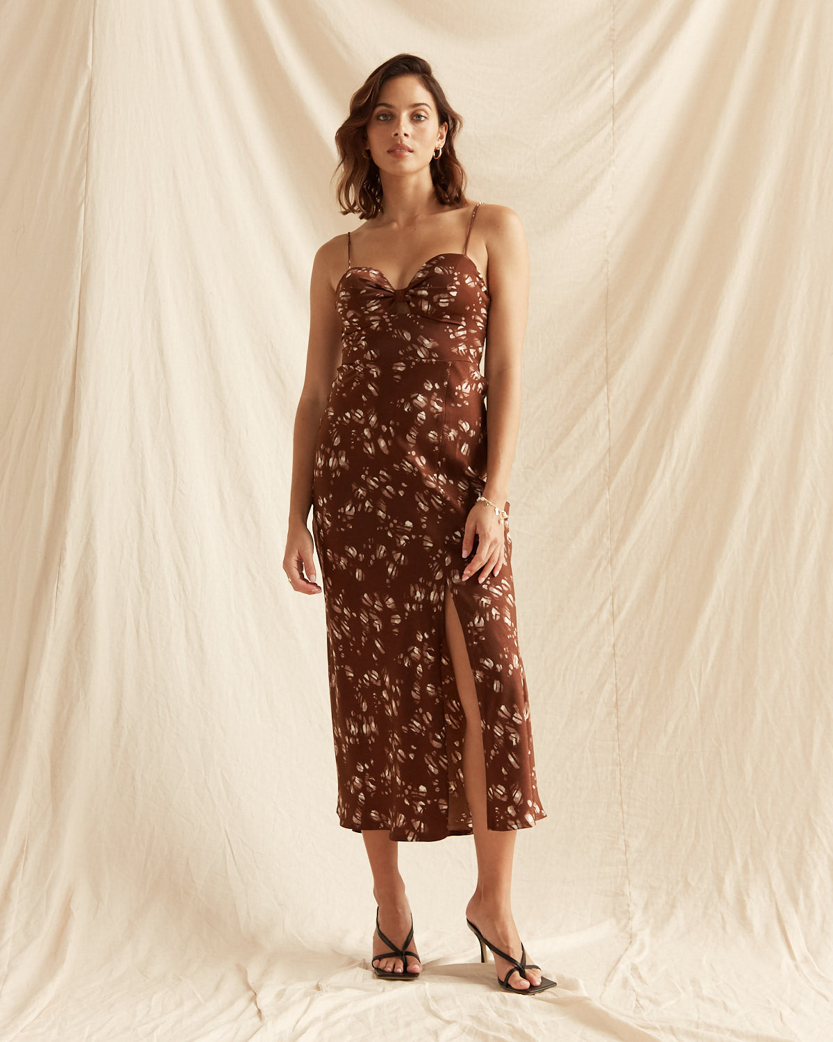 Lena Brown Print Midi Dress