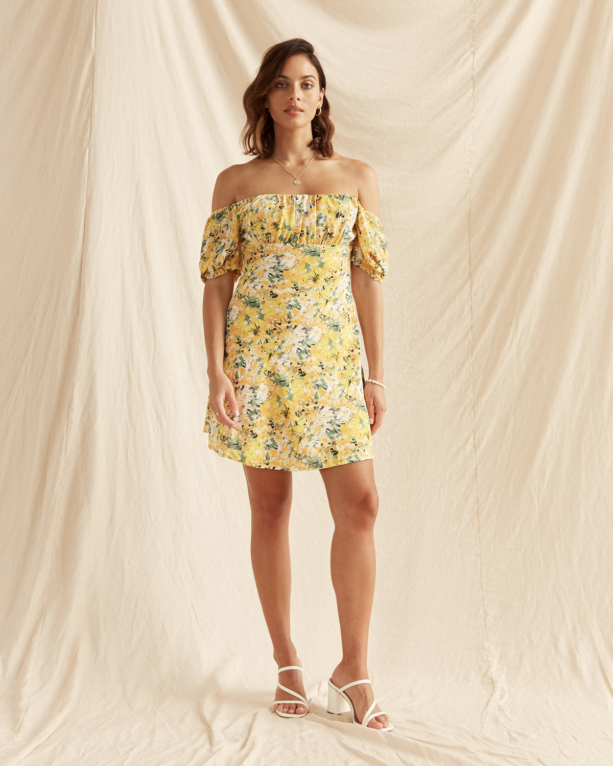 Madison Yellow Floral Puff Sleeve Mini Dress