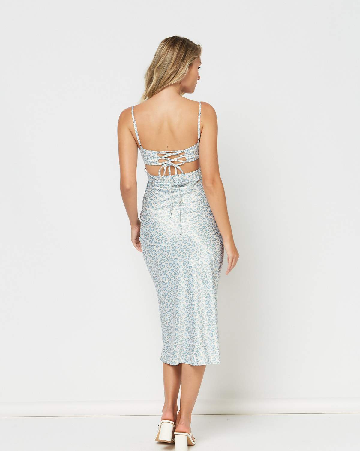 Natalia Blue Leopard Print Midi Dress