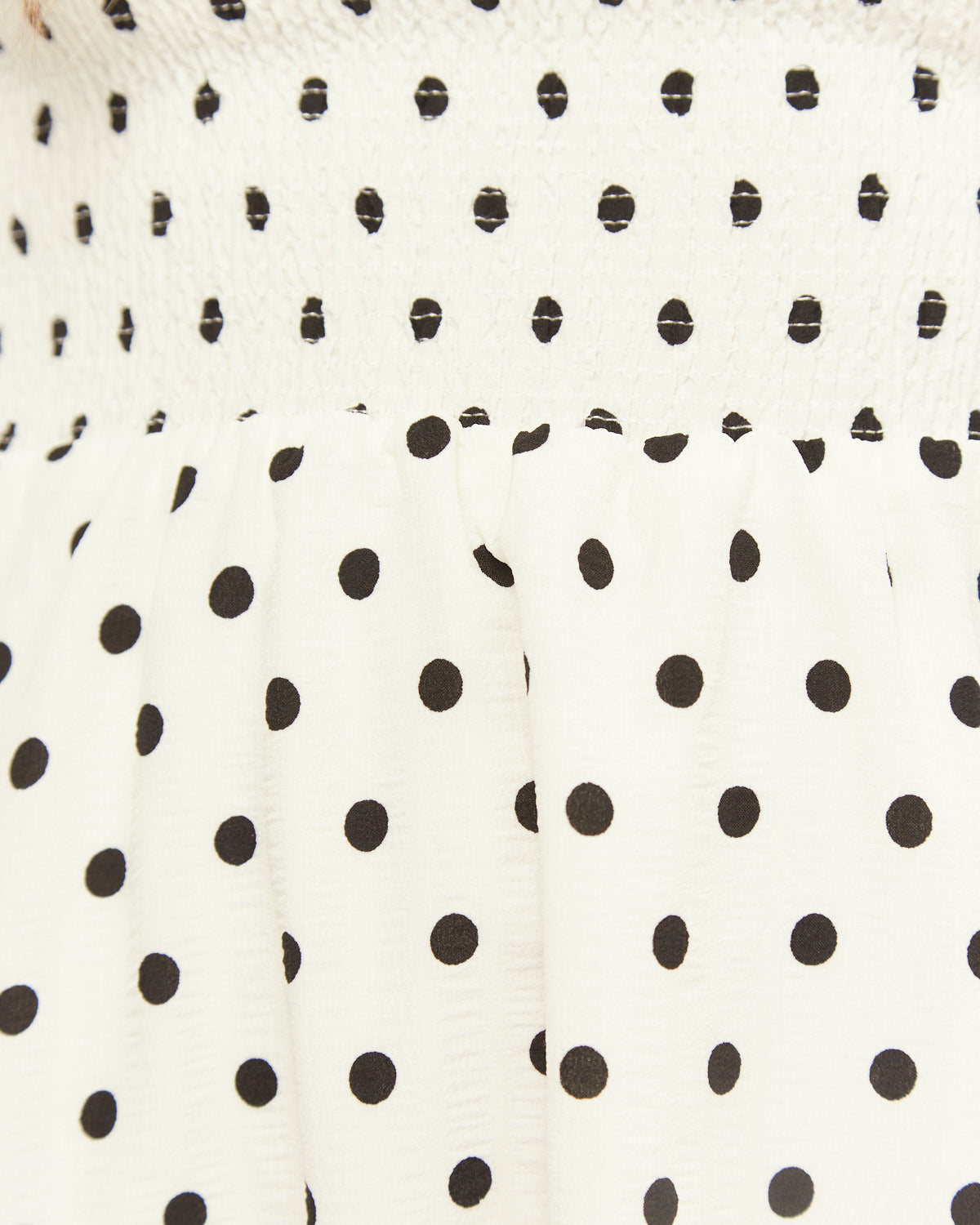 Close up of the peyton white polka midi dress