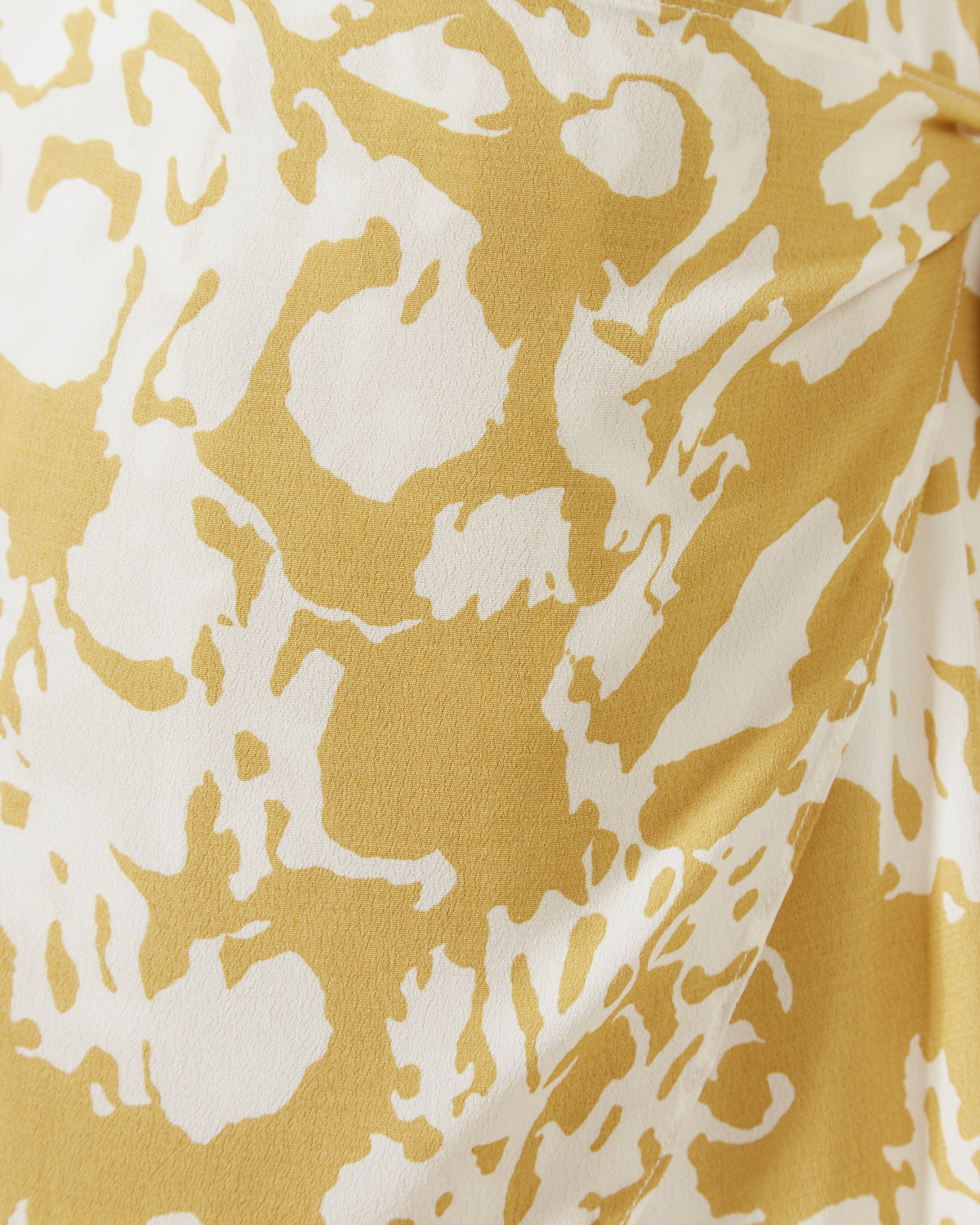 Close up of the suri yellow floral wrap mini dress