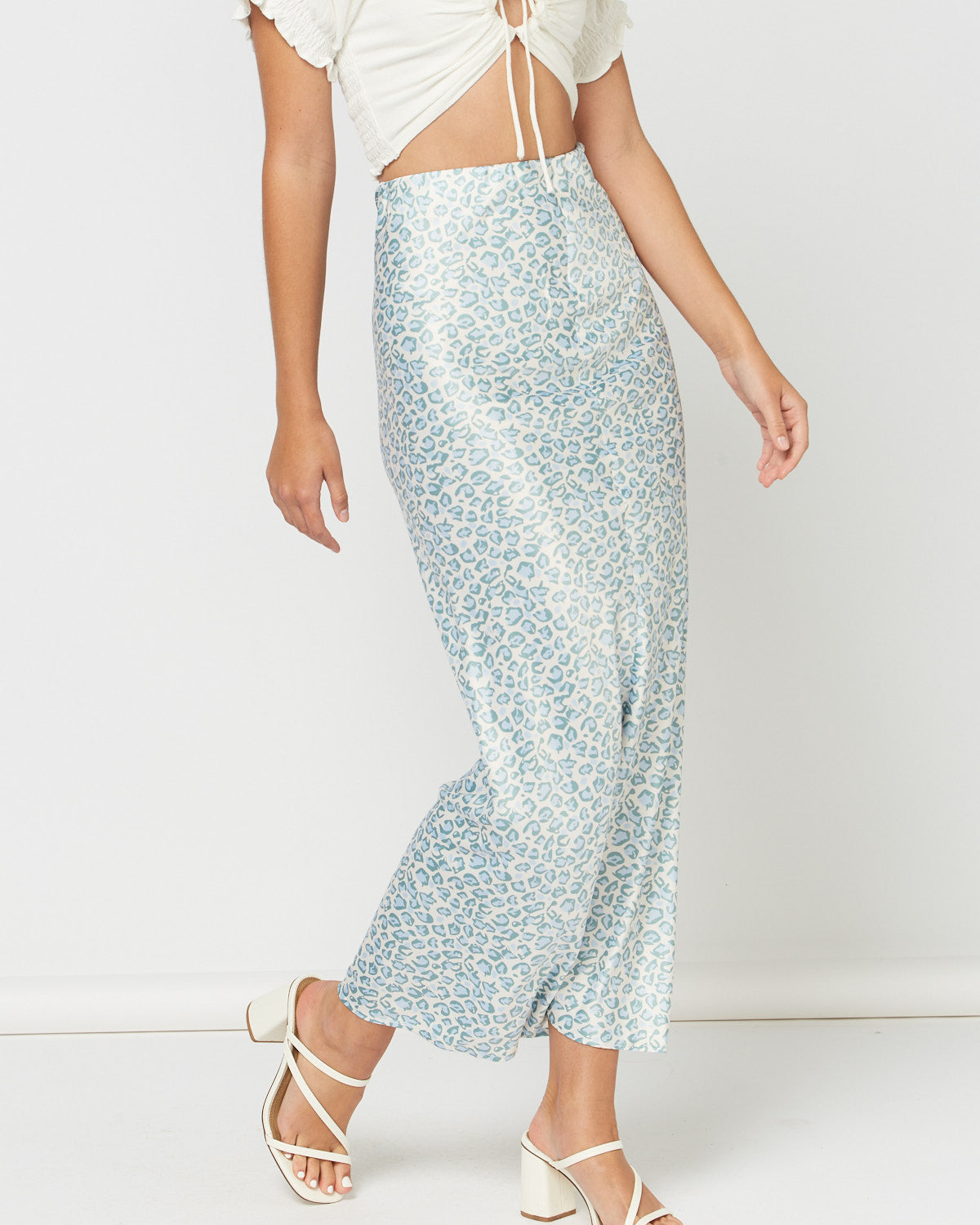 Tabitha Blue Leopard Satin Slip Skirt
