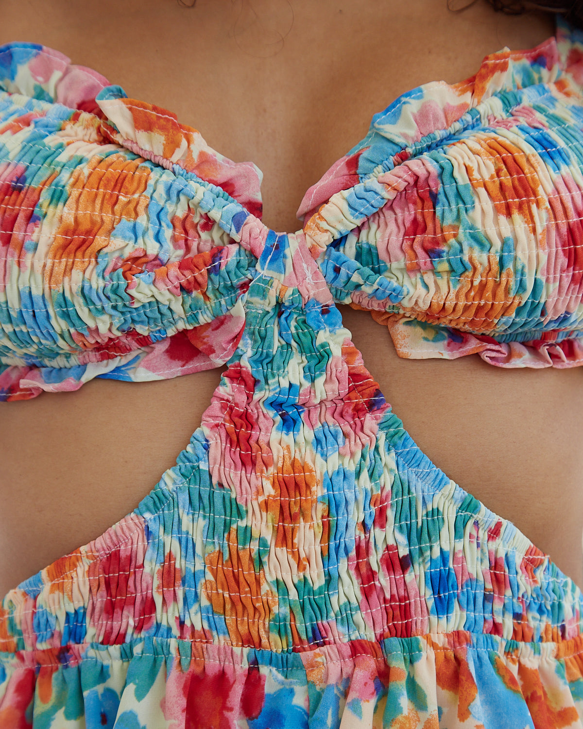 Close up of the trinity floral cut out playsuit