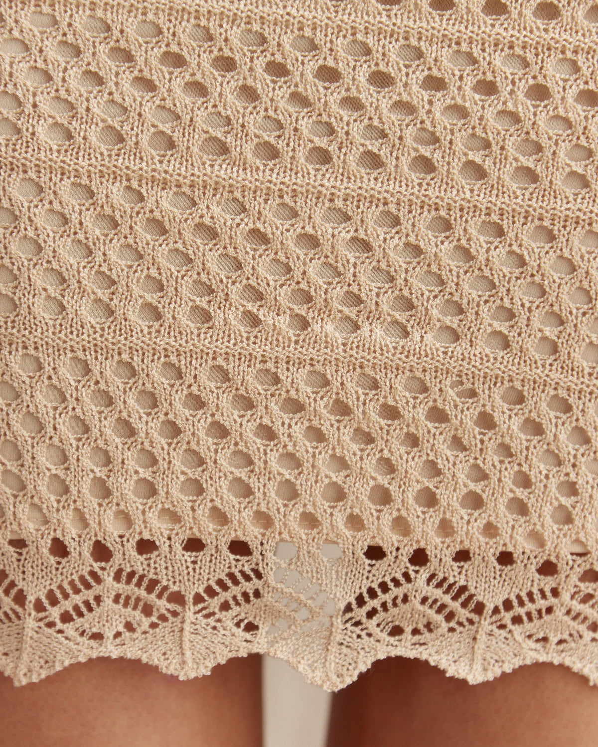 Close up of the viktoria crochet mini skirt