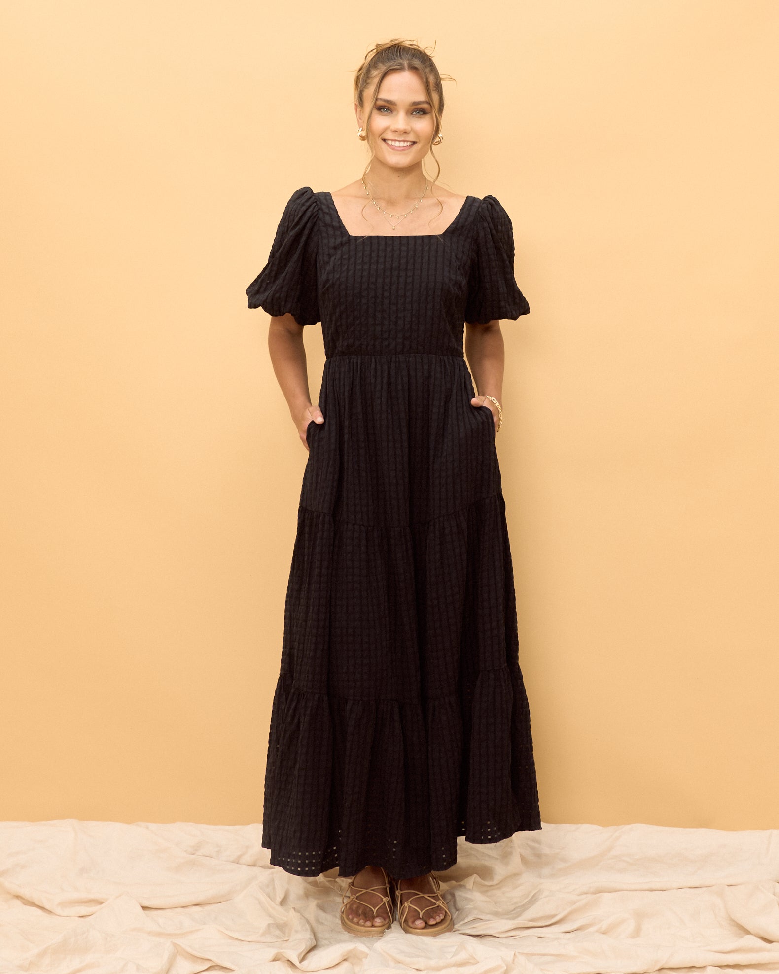 Tailea Black Puff Sleeve Maxi Dress