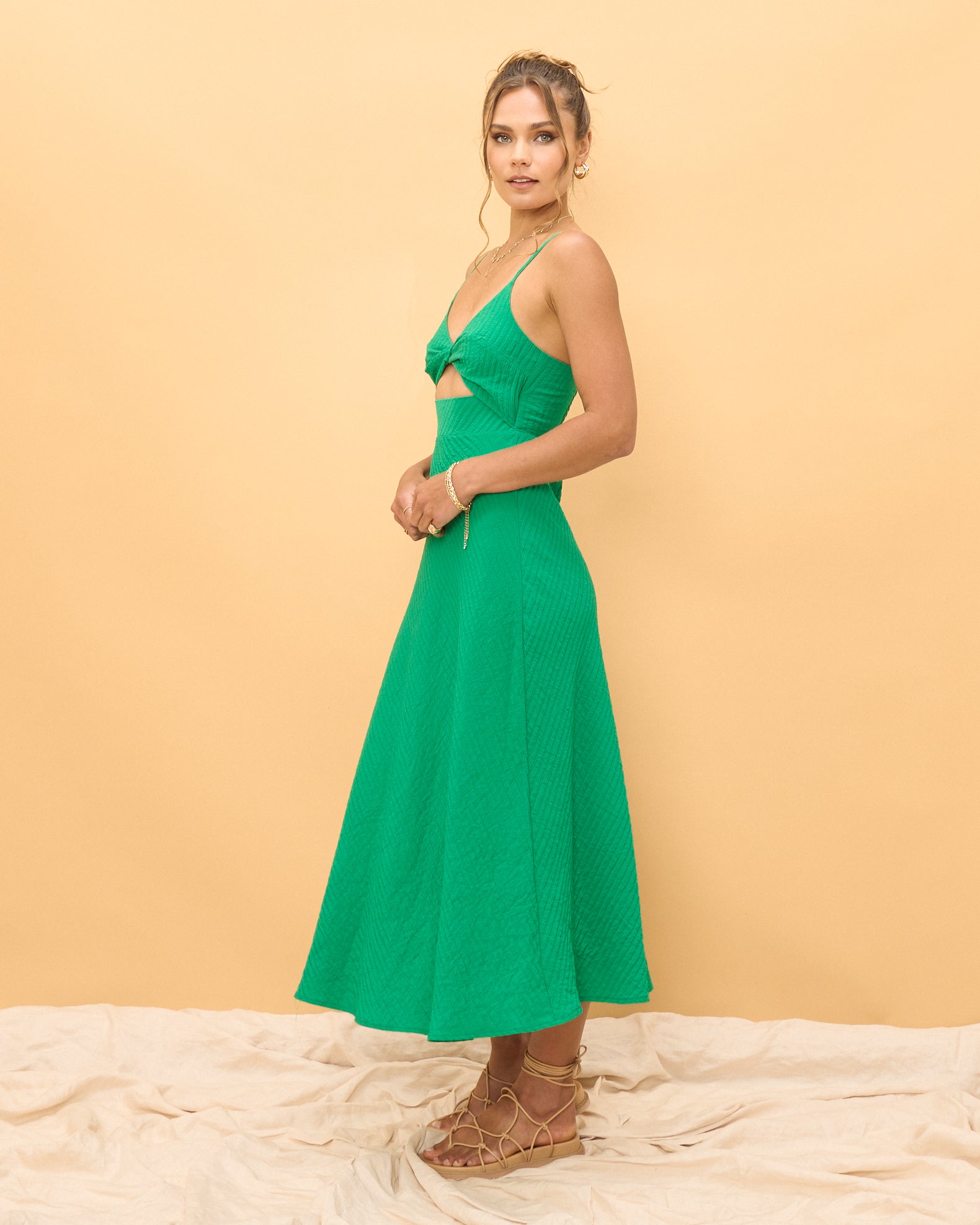 Yani Green Twisted Midi Dress