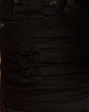 Close up of the willa black denim shorts
